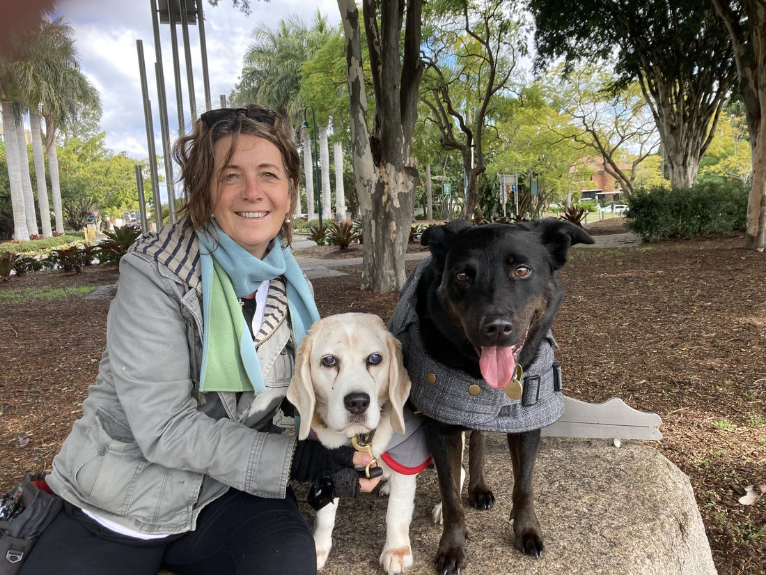 Dog trainer and her dogs